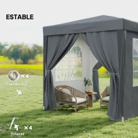 Outsunny Carpa Plegable 2x2m con 4 Paredes Laterales Tela Oxford 2 Ventanas y Bolsa de Transporte Anti-UV Impermeable Gris(m-6)