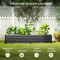 Outsunny Carré potager potager surélevé en acier galvanisé barres de soutien et plaques d'angle fond ouvert 240 x 40 x 45 cm gris foncé(m-5)