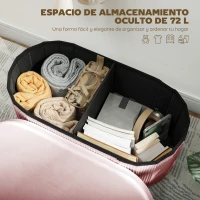HOMCOM Puff Almacenaje Banco Almacenaje Plegable 72 L 76x38x35 cm Tapizado en Terciopelo Baúl de Almacenamiento Rosa(m-4)