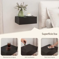 HOMCOM Set de 2 Mesillas de Noche de Pared Mesitas de Noche Flotantes con 1 Cajón para Dormitorio 40x30x15 cm Negro(m-6)