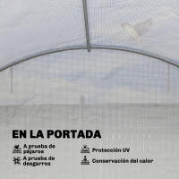 Outsunny Invernadero de Túnel con 2 Varillas de Soporte 2 Puertas Enrollables y Ventanas de Malla Cubierta de PE Anti-UV Blanco(m-6)