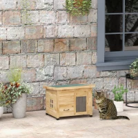 PawHut Maison pour chats niche d'extérieur en bois surélevée avec toit asphalte, fenêtre, 57 x 45 x 43 cm jaune(m-10)
