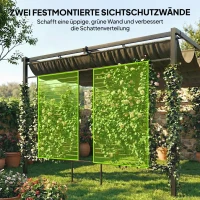 Outsunny Pergola 3,87 x 2,97 m Terrassenüberdachung mit Schiebedach, 2 Sichtschutz, UV 50+ Dunkelgrau(m-4)