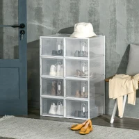 HOMCOM Meuble de rangement modulable, 8 cubes, meuble à chaussures empilables, vêtements, livres, jouets, blanc et transparent(m-10)