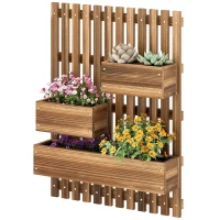 Outsunny Jardinera de Pared de Madera con Enrejado y 3 Macetas Móviles para Jardín Terraza Patio 60x16x80 cm Carbonizado(m-11)