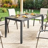 Outsunny Table de jardin pour 4 à 6 personnes, table à manger extérieure avec plateau à effet bois, 140 x 80 x 72 cm, gris foncé(m-7)