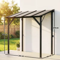 Outsunny Carpa Barbacoa 2,5x1,5 m con Techo de Policarbonato Diseño Adosado Estructura de Metal y Aluminio para Exterior Gris(m-3)