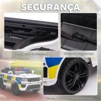 HOMCOM Carro Elétrico para Crianças Carro Elétrico Infantil de Policia 12V com Bluetooth USB Luz Sirene 110x68x52 cm  Branco(m-6)