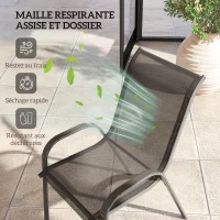 Outsunny Lot de 2 chaises de jardin chaises empilables dossiers hauts tissu maille respirante cadre acier 54 x 71 x 93 cm noir(m-5)