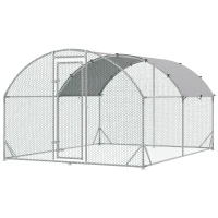 PawHut Coteț pentru Găini de Exterior, 2.8x3.8x2m Recintă din Oțel Zincat cu Acoperiș Impermeabil Anti-UV și Încuietoare, Găini, Iepuri și Rațe(m-10)