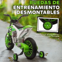HOMCOM Moto Eléctrica para Niños de +3 Años 12V Moto de Juguete Infantil con 2 Ruedas de Equilibrio Velocidad 3-8 km/h Arranque Suave 106,5x51,5x68 cm Verde(m-6)