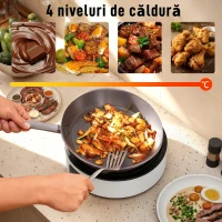 HOMCOM Plită Ceramică Electrică cu Plită de Grătar, Multifuncțională 36cm cu 4 Niveluri de Căldură pentru Toate Tipurile de Oale(m-6)