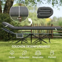 Outsunny Cama de Camping Plegable con Colchón Extraíble Reposacabezas y Bolsa de Transporte 196x68x37 cm Gris Oscuro(m-4)