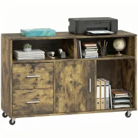 HOMCOM Dulap pentru Imprimantă pe Roți cu 2 Sertare, Încuietoare cu Cheie, 3 Rafturi și Dulap, pentru Documente de Birou și Studiu, 100x35x65 cm, Maro Rustic(m-11)