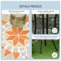 Outsunny Masă Rotundă Laterală Ø35,5cm – Masă de Patio Impermeabilă cu Design Mozaic, Măsuță din Metal pentru Living, Birou, Interior și Exterior – Galben și Gri(m-6)