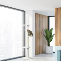 PawHut Arbre à chat 225-255 cm réglable en hauteur Tour pour chat 3 griffoirs et 2 balles 48x32x225-255 cm blanc(m-10)