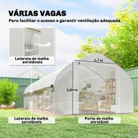 Outsunny Estufa Tipo Túnel 6x3x2 m com Anti-UV e Porta de Enrolar com Fecho de Correr Paredes Laterais com Rede Branco(m-4)