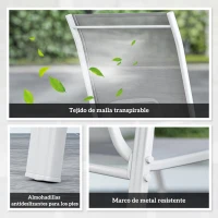 Outsunny Set de 4 Sillas de Exterior Apilables con Asiento de Textilene para Jardín Terraza 54x75,5x95 cm Gris Claro(m-6)