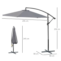 Outsunny Ombrellone da Giardino 3x2.5 m a Braccio e Inclinabile con Manovella, in Acciaio e Poliestere Grigio(m-3)