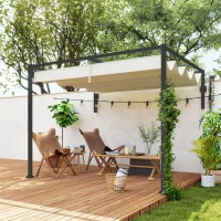 Outsunny Pergolă 3 x 4m Montată pe Perete, Pergolă Metalică cu Acoperiș Retractabil pentru Grătar, Grădină, Terasă, Deck(m-2)