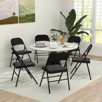 HOMCOM 2er-Set Klappstühle, Tragbare Bürostühle, Metallbeine, Faltstuhl für Büro, Empfang, Wartezimmer, Leinenoptik, Schwarz(m-2)