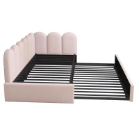 Cama tipo daybed tapizada con cama extraíble, sofá cama 2 en 1 con tapizado de terciopelo y somier de lamas, sin colchón, cama principal 90x200 cm / cama extraíble 90x190 cm, Rosa(m-10)