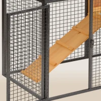 Pawhut Konijnenhok Tweevoudige Waterdichte Anti-slip Verhoogd Afsluitbare Deur Buiten Hout Metaal Bruin(m-9)