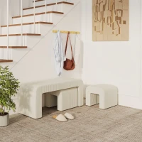 HOMCOM Juego de 3 Bancos Zapateros Grande y 2 Pequeños Modernos de Pana Diseño Compacto Mesa Auxiliar 104x44x48 cm Crema(m-8)