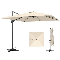 Outsunny Parasol desplazado cuadrado 3 x 3 m, parasol de jardín exterior, rotación 360°, inclinable 5 posiciones, base cruzada, kaki(m-8)