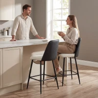 HOMCOM Juego de Taburetes Altos de Cocina con Respaldo y Reposapiés Tapizados de Lino y PU Marco de Acero Negro(m-9)