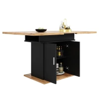 Mesa de comedor extensible con 3 niveles de almacenaje, 110-140L x 70AN x 76AL cm, Negro(m-8)
