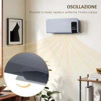 HOMCOM Termoventilatore da Parete Oscillante con Telecomando, Timer 12h e 2 Modalità, 54.5x12x21.5 cm, Grigio(m-7)
