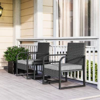 Outsunny Conjunto de Jardim em Rattan com 2 Poltronas de Exterior e Mesa com Tampo em Vidro Preto(m-4)