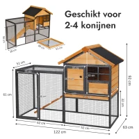 Pawhut Konijnenhok Tweevoudige Waterdichte Anti-slip Verhoogd Afsluitbare Deur Buiten Hout Metaal Bruin(m-3)
