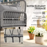Outsunny Canapé de jardin avec coussins et oreillers 2 places en résine tressée, canapé d'extérieur avec accoudoirs gris foncé(m-5)
