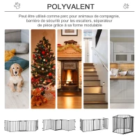 PawHut Barrière de sécurité parc enclos chien modulable pliable porte intégrée 300L max. x 74,5H cm métal PP noir(m-4)