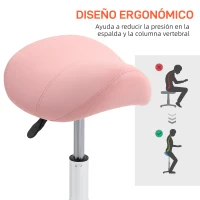 HOMCOM Taburete con Ruedas Taburete Giratoria con Altura Ajustable Taburete Cosmética Dentista Peluqueria 52x53x49-61 cm Rosa(m-7)