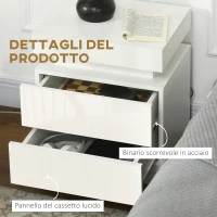 HOMCOM Comodino LED RGB con 2 cassetti, 4 Modalità di luce e 16 colori, in Legno, 45x35x52 cm, Bianco(m-7)