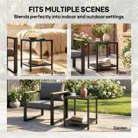 Outsunny Măsuță laterală 45 x 45 cm, rezistentă la intemperii, masă de grădină cu design cu lamele, raft, picioare reglabile, suport 30 kg(m-4)