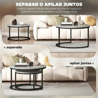 HOMCOM Juego de 2 Mesas de Centro Mesas Nido Moderna Mesitas Auxiliares Redondas Efecto Mármol Marco de Metal Gris(m-5)