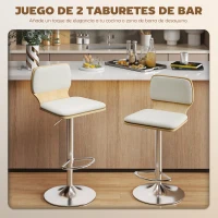 HOMCOM Juego de 2 Taburetes Altos de Cocina Giratorios en 360° Regulables en Altura de 81-102 cm Tapizados en Lino Beige(m-4)