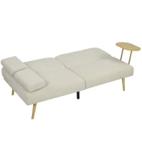 HOMCOM Sofá Cama de 3 Lugares com Mesa Auxiliar 3 em 1 com Encosto Ajustável Abertura Click-Clack 196x86x81 cm Bege(m-11)