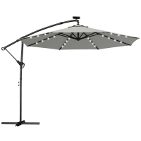 Outsunny Sombrilla lateral LED Solar aprox. Ø300 cm giratoria Sombrilla con manivela Soporte Funda protectora Gris claro