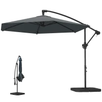 Outsunny Parasol de brazo aprox. Ø300 cm parasol con mecanismo de bloqueo manivela base pesos gris oscuro(m-7)