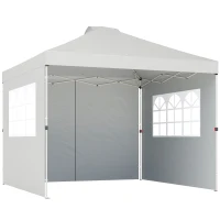 Outsunny Pop Up Canopy Waterproof Height Adjustable Gazebo with 3 Sidewalls Wheeled Bag for Parties 3 x 3 m White(m-1)
