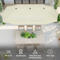 Outsunny Parasol de jardin extérieur, parasol double rectangulaire 4 x 2,2 x 2,3 m avec ouverture fermeture manivelle crème(m-4)