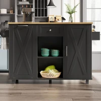 Îlot de cuisine moderne au design pliable, desserte/table à manger multifonction avec étagères pour snacks et armoires extensibles, 142x40/63x87 cm, Noir(m-1)