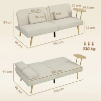 HOMCOM Sofá Cama de 3 Lugares com Mesa Auxiliar 3 em 1 com Encosto Ajustável Abertura Click-Clack 196x86x81 cm Bege(m-3)