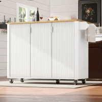 Isla de cocina móvil con encimera abatible, 3 puertas, toallero y estante para especias, 130x45/75x92 cm, Blanco(m-2)