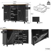 Îlot de cuisine moderne au design pliable, desserte/table à manger multifonction avec étagères pour snacks et armoires extensibles, 142x40/63x87 cm, Noir(m-3)